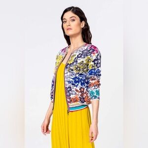 IVKO Floral Rhapsody Pattern Cardigan in White Cotton Zip Up Sweater Jacket